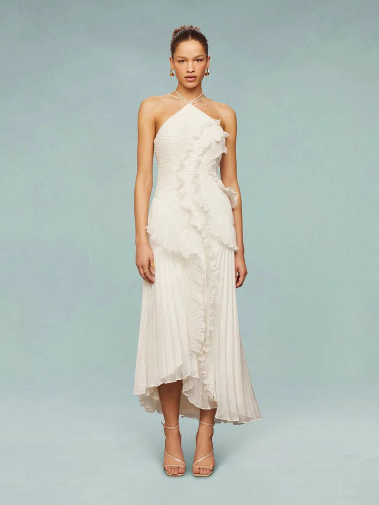 Women's Pleated One-Shoulder Maxi Dress