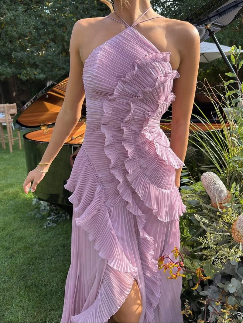 Women's Pleated One-Shoulder Maxi Dress