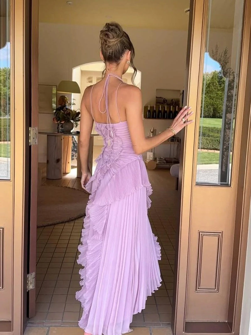 Women's Pleated One-Shoulder Maxi Dress