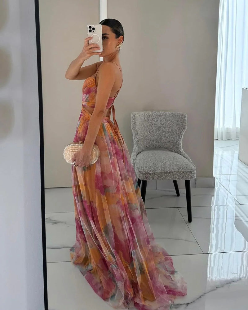 Women's Floral Pleated Maxi Dress