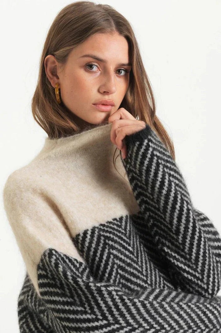 Women's Knit Sweater with Stand-Up Collar