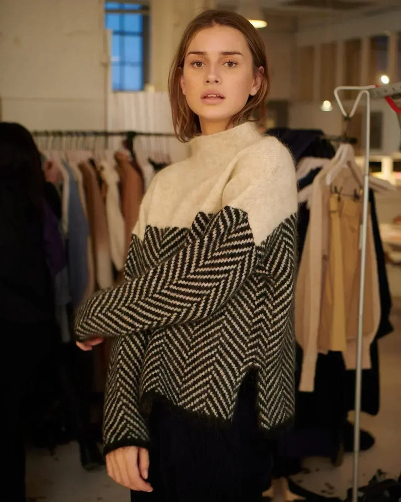 Women's Knit Sweater with Stand-Up Collar