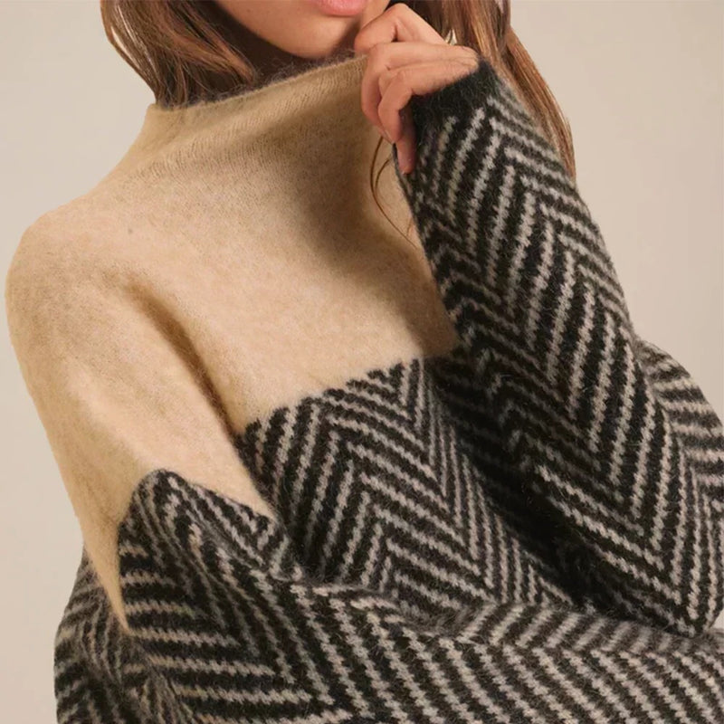 Women's Knit Sweater with Stand-Up Collar