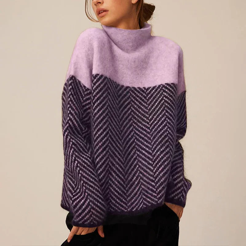 Women's Knit Sweater with Stand-Up Collar