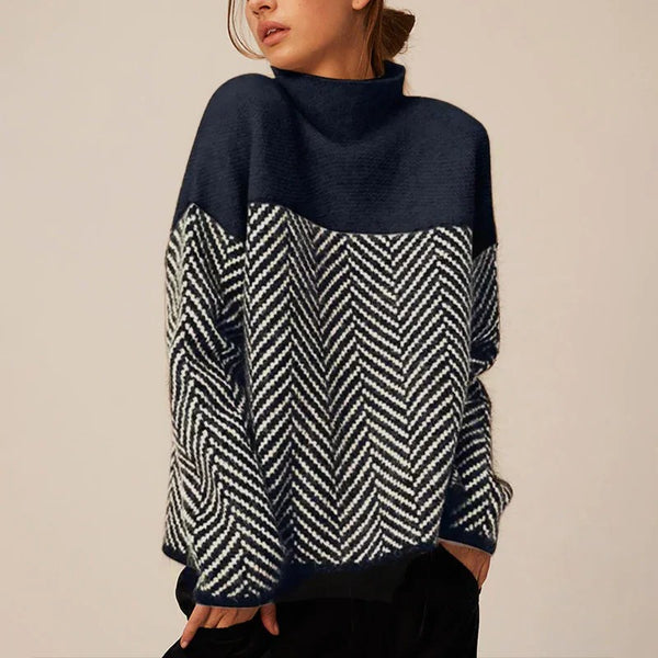 Women's Knit Sweater with Stand-Up Collar