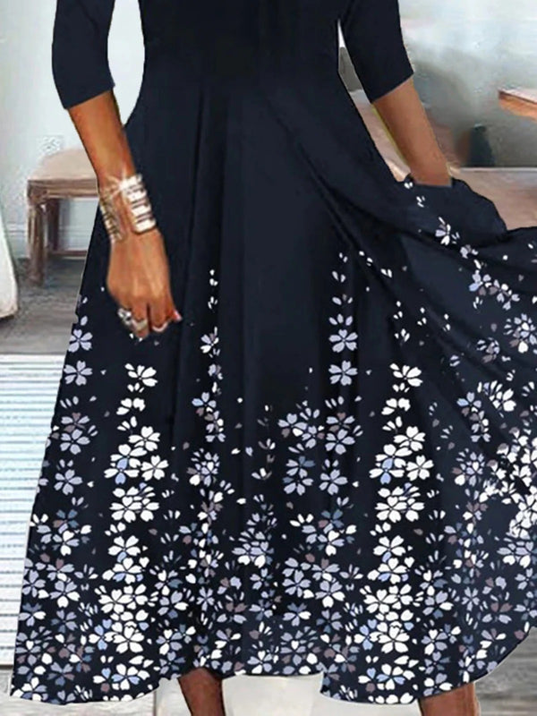 Women's Floral V-Neck Loose Maxi Dress