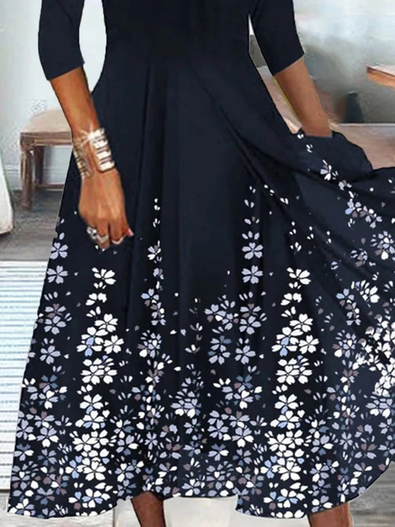 Women's Floral V-Neck Loose Maxi Dress