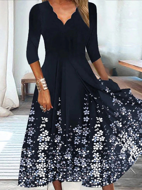 Women's Floral V-Neck Loose Maxi Dress