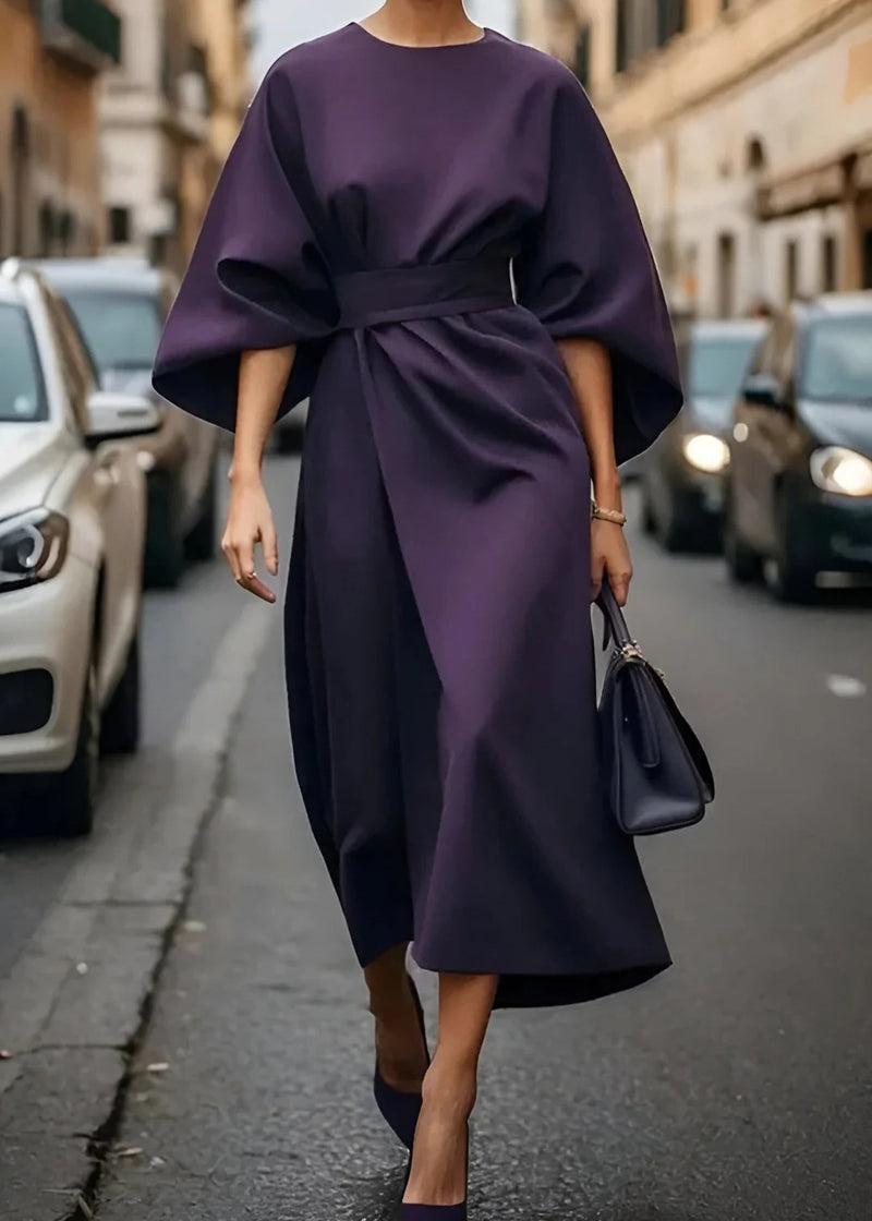 Women's Loose Fit Belted Kimono Sleeve Maxi Dress