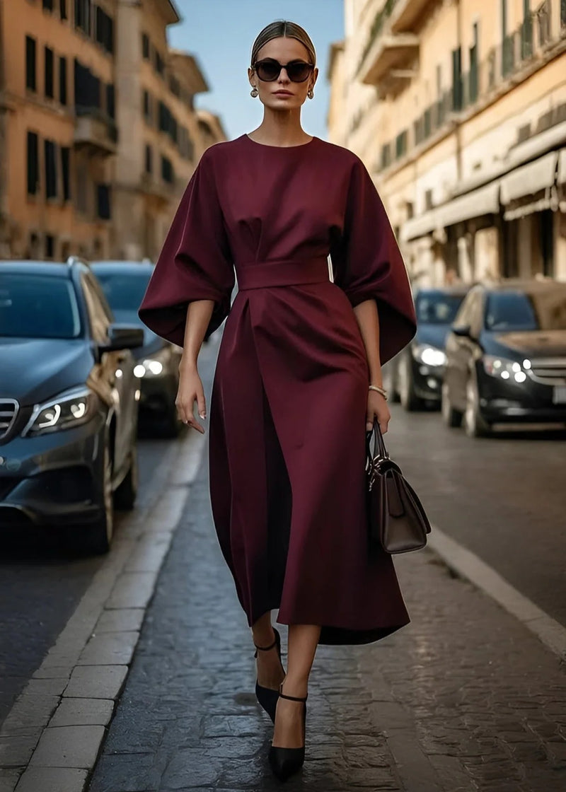 Women's Loose Fit Belted Kimono Sleeve Maxi Dress