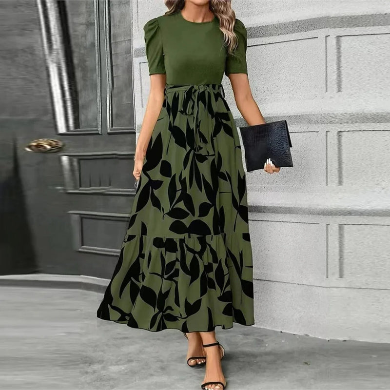 Women's Floral Print High-Waist Tie-Front Maxi Dress