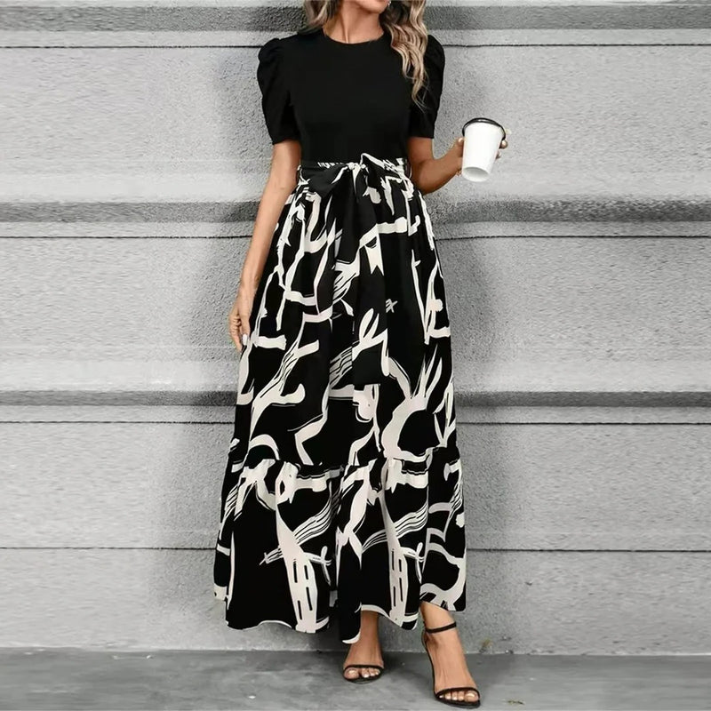 Women's Floral Print High-Waist Tie-Front Maxi Dress