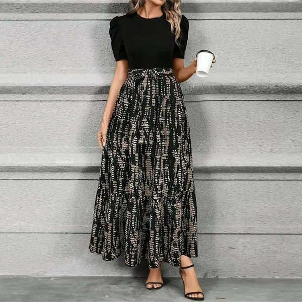 Women's Floral Print High-Waist Tie-Front Maxi Dress
