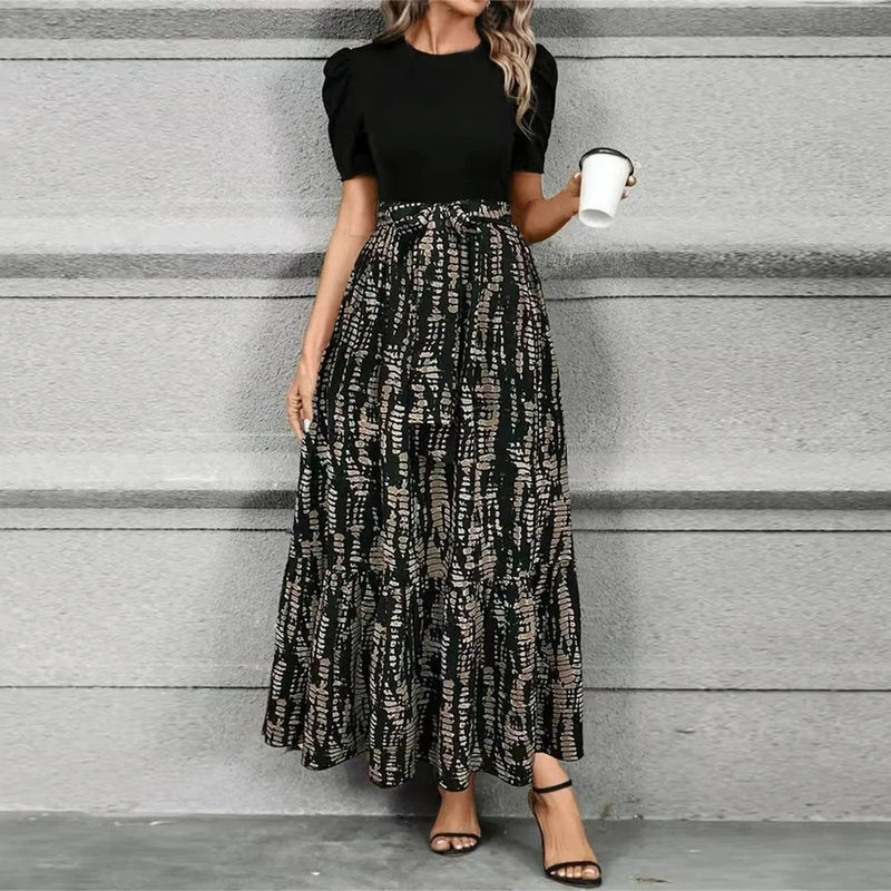 Women's Floral Print High-Waist Tie-Front Maxi Dress
