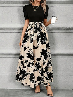 Women's Floral Print High-Waist Tie-Front Maxi Dress