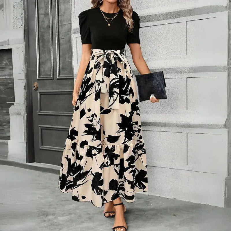 Women's Floral Print High-Waist Tie-Front Maxi Dress