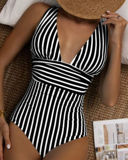 One-Piece Deep V-Neck Swimsuit