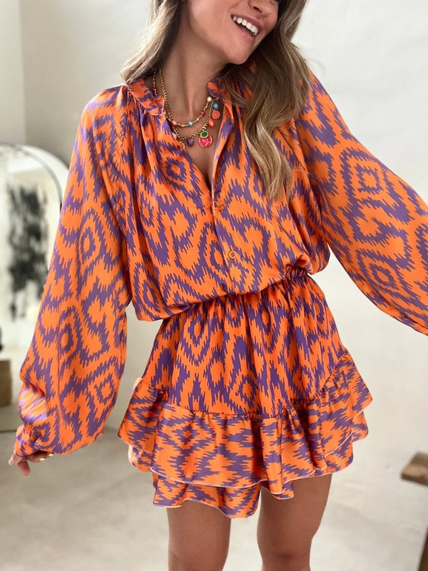 Long Sleeve Mini Dress with Ruffle Hem