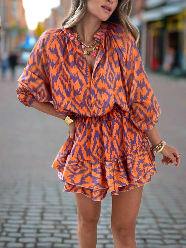 Long Sleeve Mini Dress with Ruffle Hem