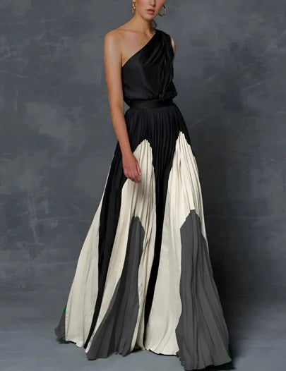 Asymmetrical Pleated Maxi Dress