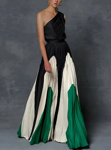 Asymmetrical Pleated Maxi Dress