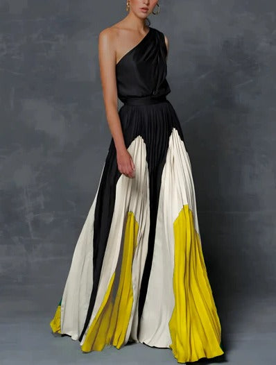 Asymmetrical Pleated Maxi Dress