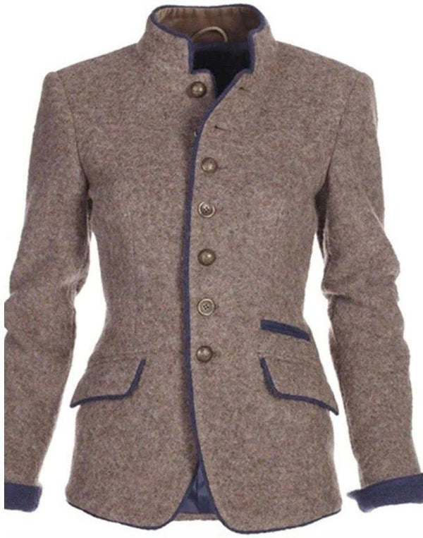 Vintage Stand-Collar Two-Tone Blazer