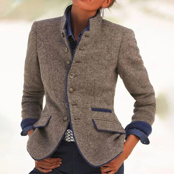 Vintage Stand-Collar Two-Tone Blazer
