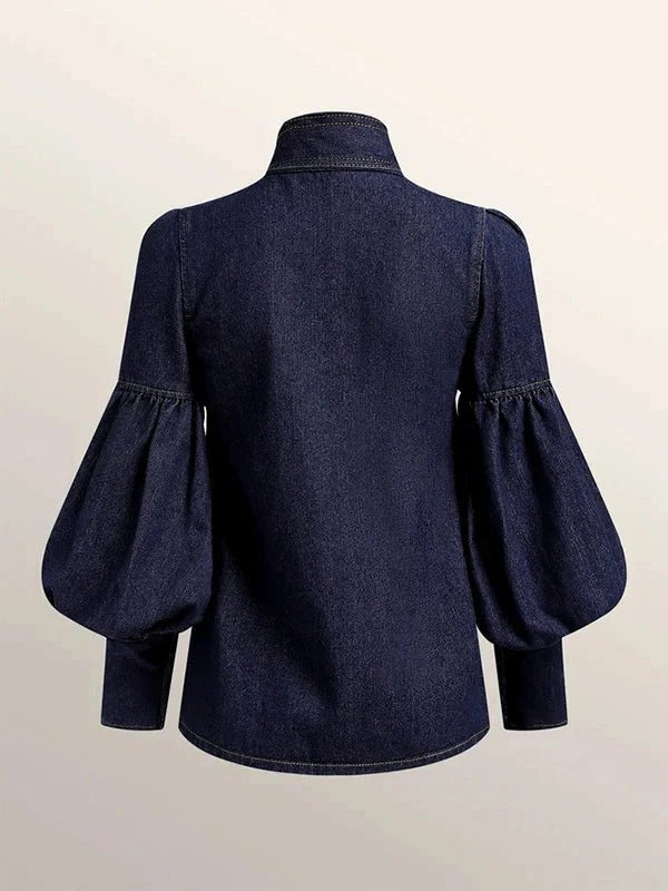 Blouse with Bow and Puff Sleeves
