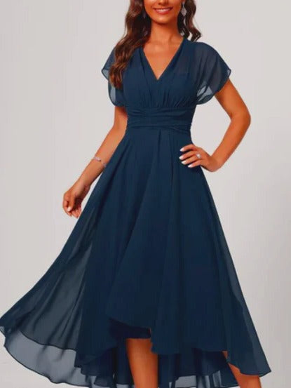 Flared V-Neck Midi Dress