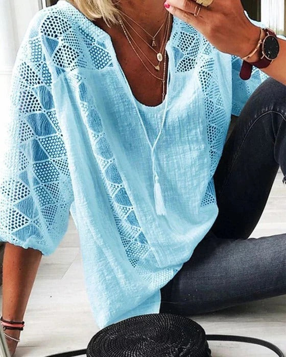 Women's Summer Slit-Neck Blouse