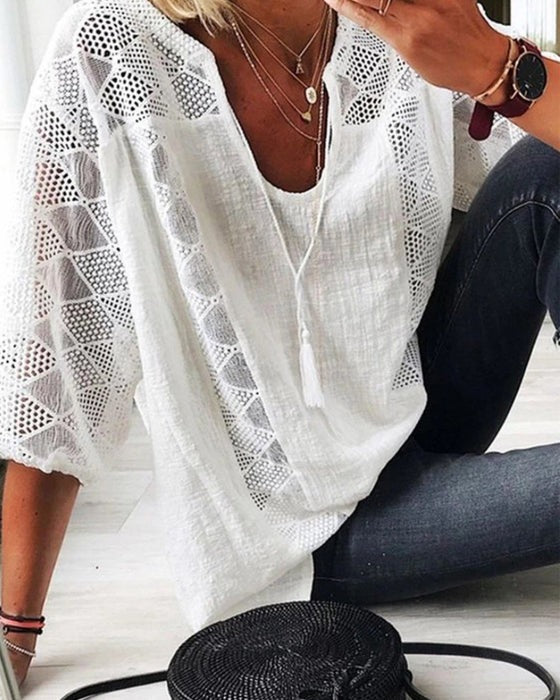 Women's Summer Slit-Neck Blouse