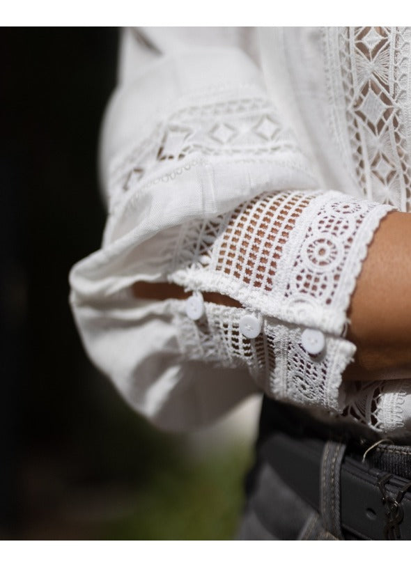 White Long-Sleeved V-Neck Shirt