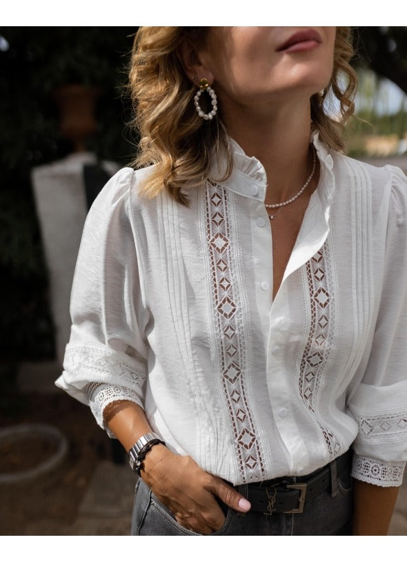 White Long-Sleeved V-Neck Shirt