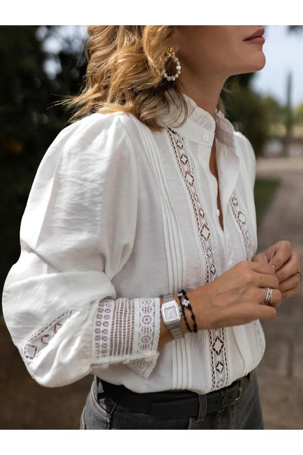 White Long-Sleeved V-Neck Shirt