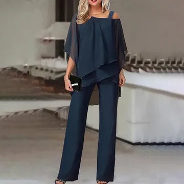 Women’s Layered Cold-Shoulder Pant Set