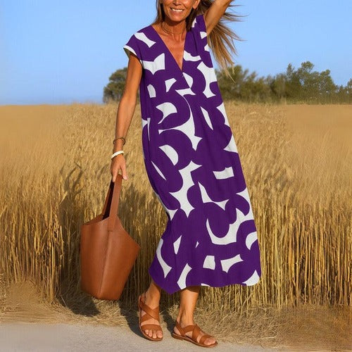 Printed V-Neck Casual Dress