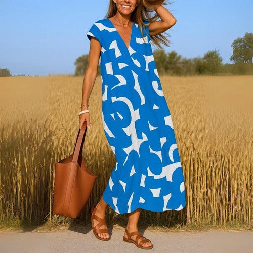 Printed V-Neck Casual Dress