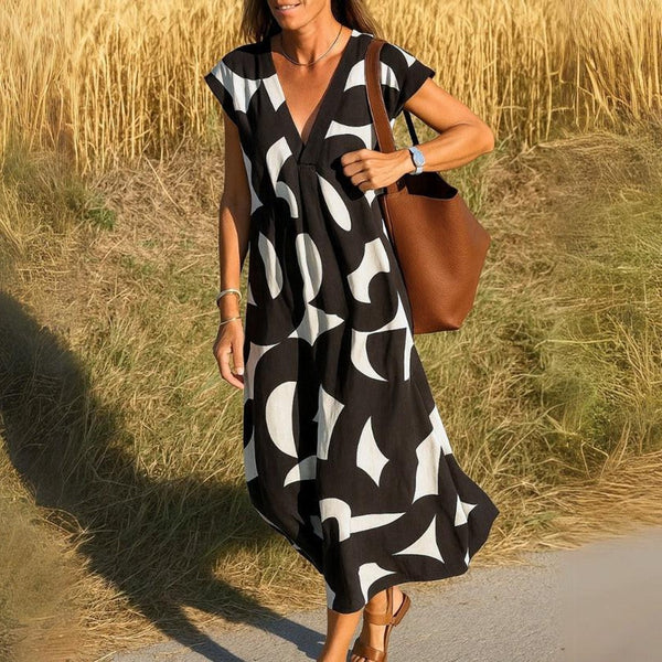 Printed V-Neck Casual Dress