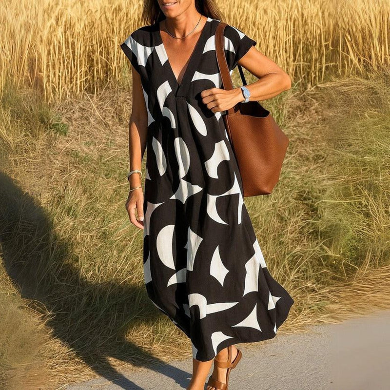 Printed V-Neck Casual Dress