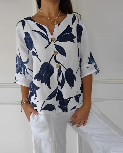 Floral V-Neck Everyday Blouse