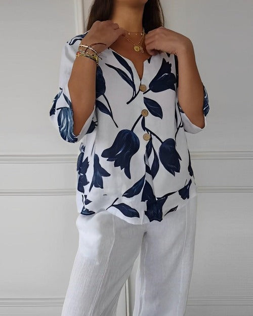 Floral V-Neck Everyday Blouse