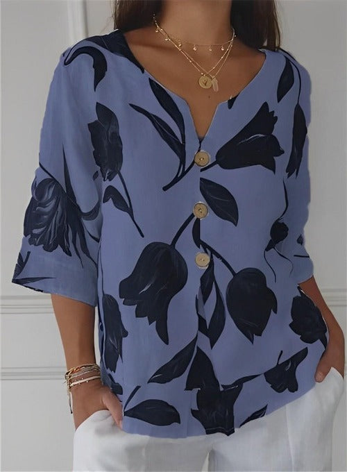 Floral V-Neck Everyday Blouse