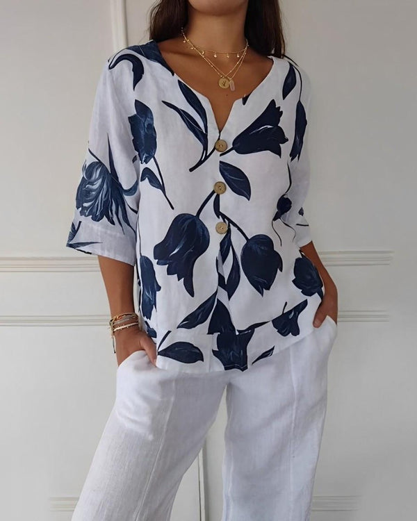 Floral V-Neck Everyday Blouse