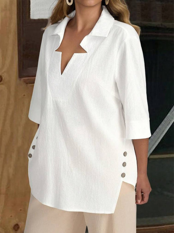 Women's Casual Buckle Loose Blouse