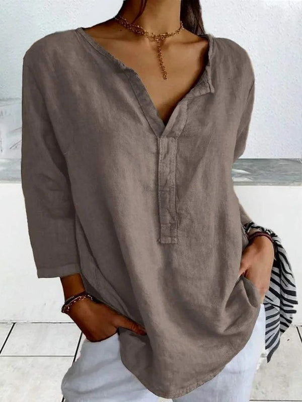 Women's Loose V-Neck Plain Blouse