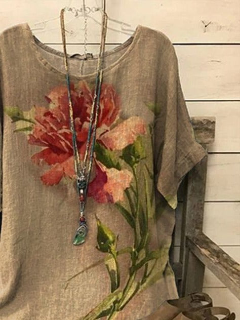 Floral Printed Short Sleeve Blouse