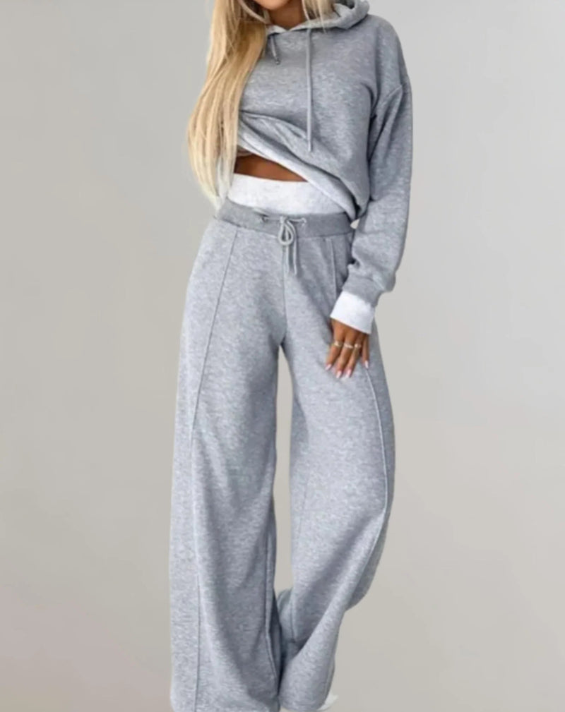 2-piece set: two-tone cropped hoodie and adjustable waist jogging pants