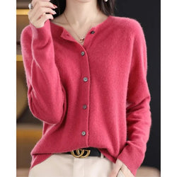 Women's round neck cardigan sweater