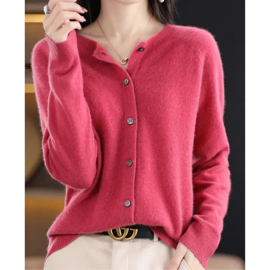Women's round neck cardigan sweater